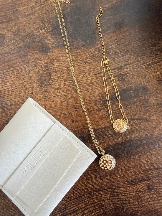 Slide Jewelry - Gold Crystal Circle Necklace and Bracelet Set - Feminine Sparkle